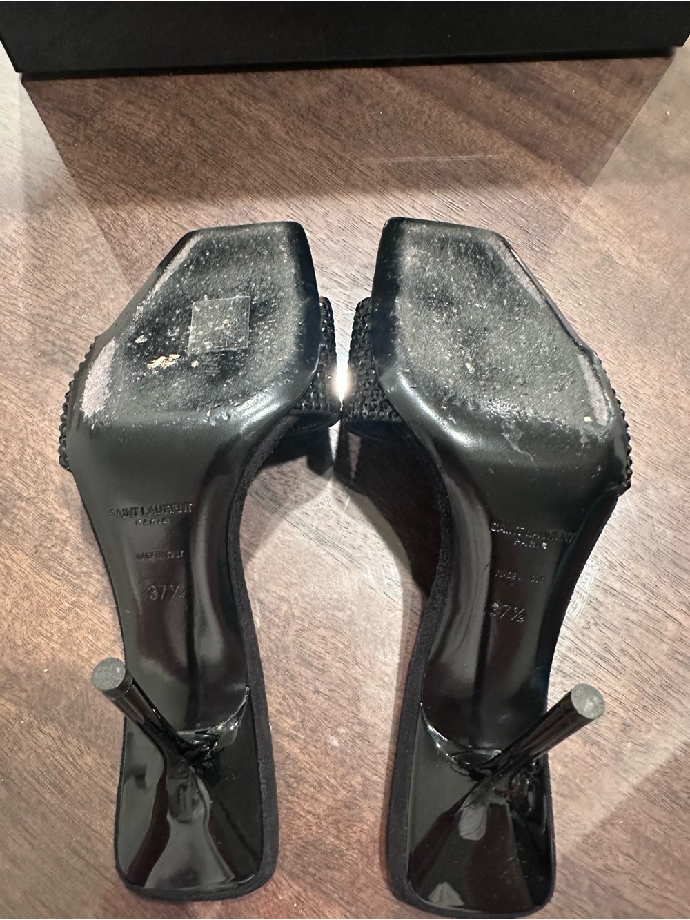 Saint Laurent Black Crystal-Embellished Slide Heels - Picture 3 of 6